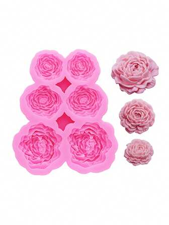 1 件粉色液体硅胶牡丹花形模具，适用于制作树脂首饰配件、发饰、手机壳、装饰品、饰物、鞋饰