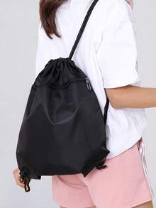 New Simple Drawstring Backpack, Unisex Casual Travel Rucksack, Large Capacity Sports Bag - Black - View 7