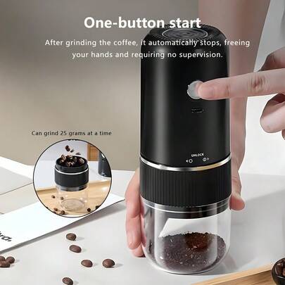 Wiederaufladbarer elektrischer Kaffeebohnenmühle, tragbare schnurlose konische Burr-Kaffeemühle mit 1000mAh Akku, spülbarer Behälter, externe oder interne Mahlwerkseinstellung, Kaffeemühle für DIY-Getränke, Küche, Weihnachtsgeschenke, Hochzeit