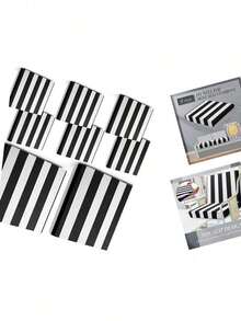 Newwiee 8pcs Patio Stretch Cushion Covers Stripe Outdoor Cushion Covers Replacement Patio Furniture Couch Slipcover Sofa Chair Seat, Thin Fabric Breathable Soft Flexibility Protector(Black White)