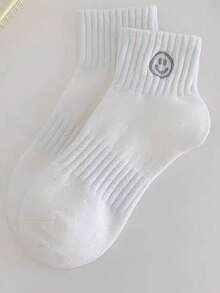 1 Paar/3 Paar/5 Paar Damen einfache Mode weiße lächelnde Gesichts Knöchelsocken