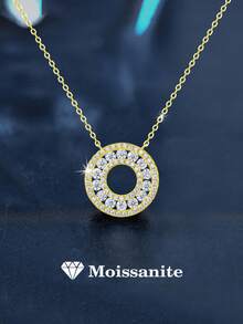 1pc Elegant 925 Sterling Silver 1.6 Carat Moissanite Round Pendant Necklace, Suitable For Daily Wear, Parties, Vacations, Valentine's Day, Mother's Day, Wedding Anniversary, Jewelry Gift