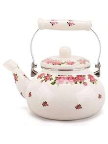 Tea Kettle Pot Stove Top, Porcelain Large Enamel Teakettle, 2.5L Colorful Teapot Floral Ceramic Stovetop, Retro Classic Design Pink Flower - 2.4L - Pink Flower-2.4L - View 1