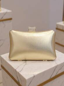 Bolsa de Festa Feminina Dourada de Metal com Strass, Bolsa Pequena de Mão com Corrente para o Ombro, Design de Bola, para Festa, Casamento e Bolsa Feminina