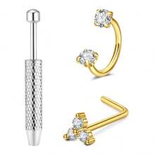 Nose Ring Studs 18G Nose Rings Hoops Stainless Steel Nose Rings Round Heart Star White CZ L Shaped Nose Stud With A Grabber Tool For Women Men Nose Piercing Jewelry Set