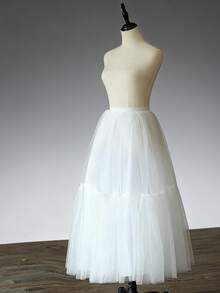 Falda de crinolina de doble capa de gasa de malla de unicolor casual, malla ligera + sensación esponjosa 3D, adecuada para fiestas, bodas, faldas de pastel, cintura alta de longitud media que estiliza, suave enagua Lolita de tul