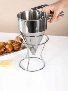 1pc, Stainless Steel Piston Funnel, Octopus Balls Tools With Rack, Batter Dispenser Cake Decorating Tool, Funnel Dispenser With Stand For Takoyaki And Baking, Kitchen Utensils, Apartment Essentials, College Dorm Essentials, Back To School Supplies