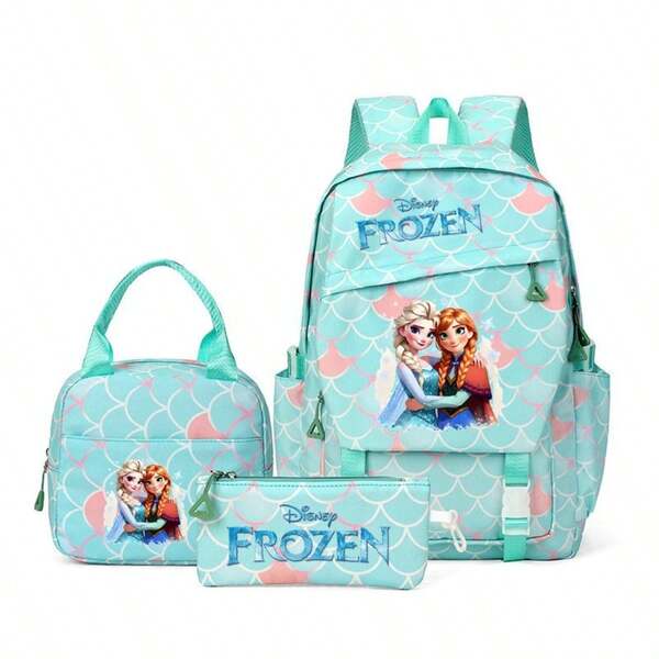 3pcs Frozen Princess Color Printed School Bag Set, Snow White Primary And Secondary School School Bag Backpack Three Pieces Backpack Shoulder Pencil Bag