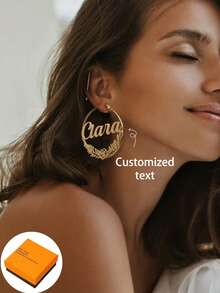 Customized Birthday Flower Earrings With Names, Personalized Name Ring Earrings, December Wreath Earrings, Mother's Gifts, Gifts For Girls Can Be Customized With Simple Daily Styles, Including Gift Boxes, Valentine's Day Gifts, Birthday Gifts, Mother's Day Gifts, Daily Gifts - Black - View 3