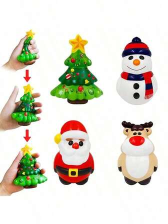 圣诞老人、雪人、驯鹿PU慢回弹挤压娃娃，卡通桌面装饰，泡沫球减压娃娃。圣诞娃娃派对礼物