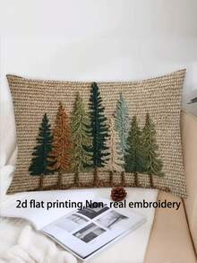 1/2/4 Fundas de cojín decorativas - Diseño minimalista de pino en marrón terroso/verde azulado/beige/gris/negro - Textura súper suave y aterciopelada - Aspecto de fibra de yute - Lavable a máquina - Para sala de estar, dormitorio, sofá - No se necesita inserto - Decoración de granja moderna - 30x50 cm, 2D plano