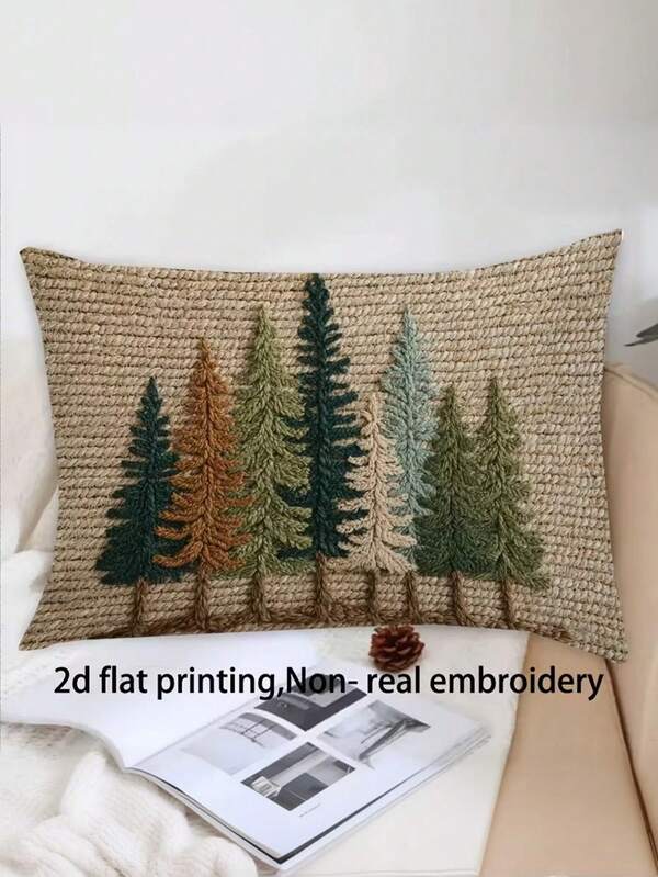 1/2/4 Fundas de cojín decorativas - Diseño minimalista de pino en marrón terroso/verde azulado/beige/gris/negro - Textura súper suave y aterciopelada - Aspecto de fibra de yute - Lavable a máquina - Para sala de estar, dormitorio, sofá - No se necesita inserto - Decoración de granja moderna - 30x50 cm, 2D plano
