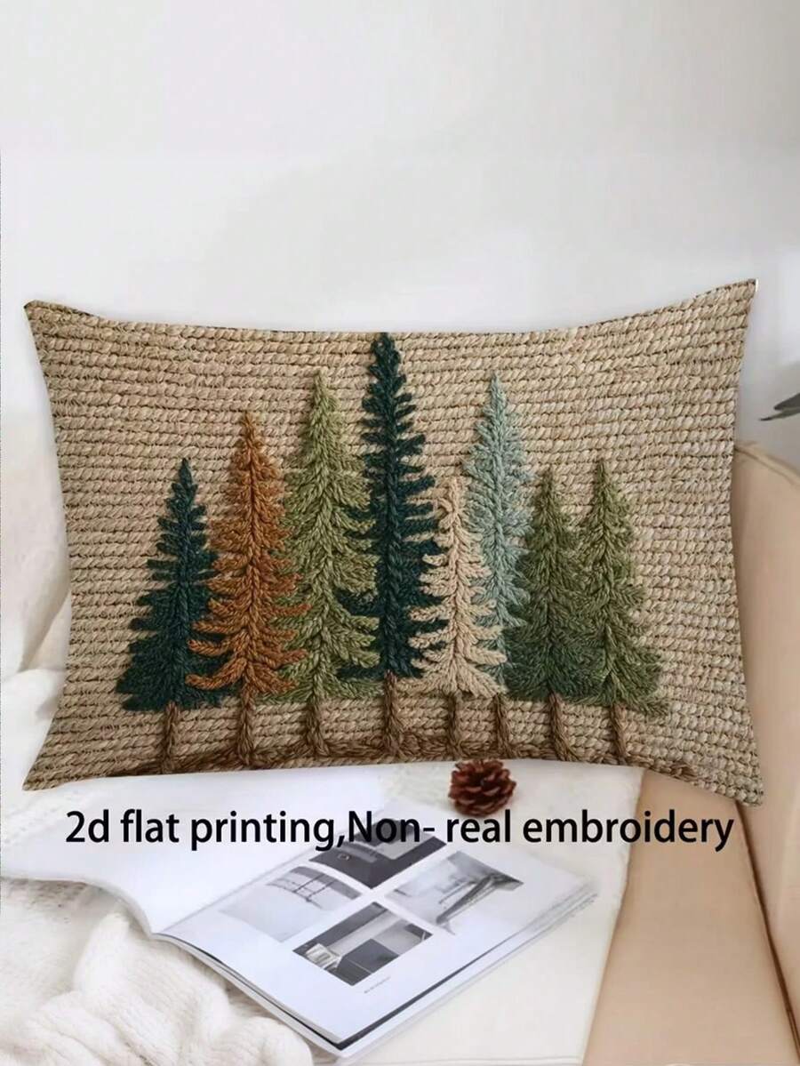 1/2/4 Fundas de cojín decorativas - Diseño minimalista de pino en marrón terroso/verde azulado/beige/gris/negro - Textura súper suave y aterciopelada - Aspecto de fibra de yute - Lavable a máquina - Para sala de estar, dormitorio, sofá - No se necesita inserto - Decoración de granja moderna - 30x50 cm, 2D plano