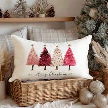 1 pieza Funda de almohada de árbol de Navidad minimalista, material de terciopelo melocotón impreso por un solo lado, funda de cojín de 30*50cm/40*60cm adecuada para decoración de otoño, decoración moderna de sala de estar y sofá, decoración de fiesta, regalo