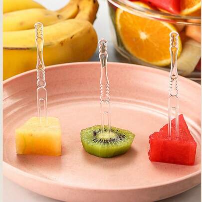 100 Pieces Bagged Disposable Transparent Plastic Fruit Forks – For Desserts, Cakes, And Portable Picnic Use