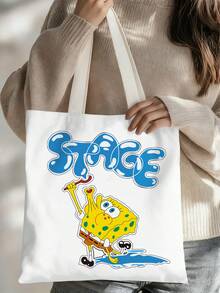 SPONGEBOB 1PC The New Large-Capacity Commuter Canvas Bag From SpongeBob SquarePants Features An Anime Kawaii Cartoon Pattern And A Fashionable Campus Design. It Is Perfect For Halloween, Christmas, Graduation Season, Back-To-School Season, And Happy Birthday Gifts. It Is A Cartoon SpongeBob Canvas Bag Suitable For Friends, Classmates, Best Friends, And Couples