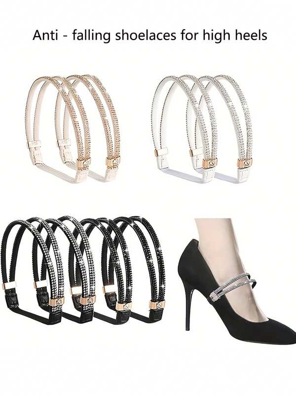 HALF    INSOLE زوج من أربطة الأحذية ذات الكعب العالي المانعة للانزلاق مع رباط الكاحل، توفر الراحة، مشبك قابل للتعديل يناسب جميع المقاسات. تشمل هذه الإكسسوارات أربطة الأحذية لمنع سقوط الأحذية