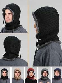 1pc Solid Color Cycling Ear Warmer Hat, Knitted Fleece Lined Thick Beanie Cap, Casual Autumn/Winter