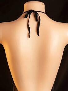 Semi Sheer Mesh Hot Bodystocking, Zipper Deep V Halter Backless Women's Sexy Lingerie & Underwear