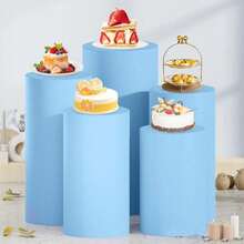 Cylinder Covers Set Of 3 Spandex Cylinder Pedestal Stand Covers Red Cylinder Cover Round Pedestal Cylinder Covers Multicolor Pedestal Cover For Wedding Party Ceremony DecorationKF - 淺藍色 - 查看 8