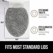 GORILLA GRIP Shag Chenille Bathroom Toilet Lid Cover Hine Wash Ultra Soft Plush Seat Covers Large Fabric Covers 19.5x18.5 Fits Standard Toilet Lids Bathroom Accories And Decor Gray