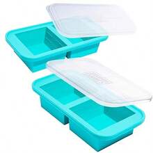 2 Cup Silicone Freezer Tray With Lids Perfect For Storing Lasagna Leftovers Sauces Portioned Meals And More Silicone Soup Freezer Molds For Meal Prepping Aqua 2Pack - Nước - Xem 1