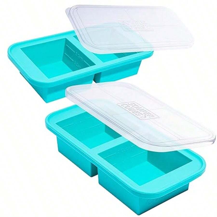 2 Cup Silicone Freezer Tray With Lids Perfect For Storing Lasagna Leftovers Sauces Portioned Meals And More Silicone Soup Freezer Molds For Meal Prepping Aqua 2Pack - Nước - Xem 1