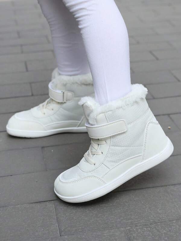 1 par de botas de nieve para niños y niñas, de piel sintética de unicolor con forro térmico, con cierre de gancho y bucle, cómodas, suaves, antideslizantes y duraderas, adecuadas para el otoño/invierno