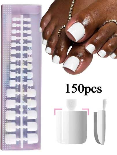 150pcs Short Square Brown/Pink Press-On Gel Nail Tips, 15 Size Options, Short French Matte Fake Nails, Suitable For Women And Girls Toe Nail Decoration