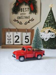 1 pieza - Decoración de camión rojo estilo granja para Navidad, modelo de camión rojo retro de metal, camioneta vintage roja de metal con adornos de mini árboles de Navidad, para el hogar, la cocina, la granja, regalos de Navidad, regalos de cumpleaños, decoraciones para hornear pasteles, adecuado como regalos de Navidad y cumpleaños.