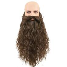18 Inches Men's Long Curly Brown Synthetic Pre styled Realistic Fake Beard for Wizard Costume and Halloween Party Brown - Marrón - Ver 2
