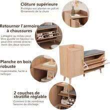 Zapatero, zapatero con espacio de almacenamiento, baúl para zapatos con 1 solapa, banco para zapatos con cojín, zapatero infantil con banco, para zapatos de entrada, salón o dormitorio - Color de la madera - Ver 10