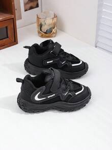 6-18 Years Old Unisex Kids Casual Stylish Black Sports Shoes, Boys Outdoor Running Hiking Non-Slip Durable Sneakers, Girls Soft Bottom Comfortable Lightweight Casual Shoes For Daily Life And School, Unisex Classic Black & White Platform Chunky Sneakers