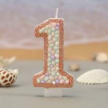 1支精美数字生日蜡烛，饰有彩色鹅卵石和马卡龙图案，0-9浅金色闪亮数字蜡烛，适合男孩和女孩 - 淡金色 - 查看 21