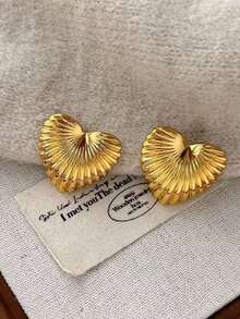 1 pereche de cercei în formă de inimă cu dungi, design minimalist, potriviți pentru femei