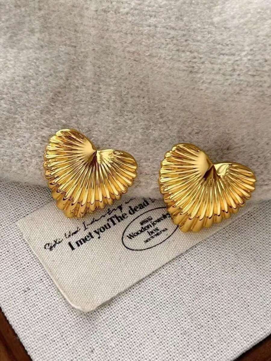 1 pereche de cercei în formă de inimă cu dungi, design minimalist, potriviți pentru femei