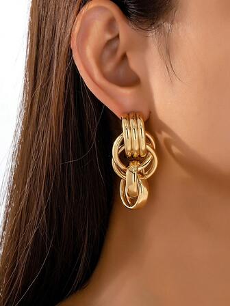 Set de 2 pendientes colgantes con diseño de nudo geométrico circular elegante y de moda para mujeres