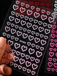 8pcs 3D Metallic Heart Nail Stickers,12Sheets Golden Silvery Rose Golden Hollow Heart Design 3D Nail Decals Manicure Self-Adhesive Decoration For DIY Nail Home Salon