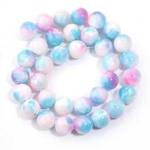 1 String Natural Blue And Pink Jade Beads In Multiple Sizes - 4/6/8/10/12mm, Fashionable, Elegant, Retro Blue And Pink Color, Handmade DIY Beads For Bracelet, Necklace, Jewelry, Pendants, Phone/Key Chains, Wholesale Beads - Blue Pink - View 11
