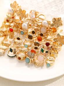 20/15/6 piezas Juego de anillos apilables de estilo minimalista bohemio vintage en color dorado, incluye diseños de flor, lazo, perla asimétrica, giro, corazón, rhinestone, luna, estrella, geométrico, ojo de gato, adecuado para mujeres, vacaciones, fiestas, citas, uso diario, regalo (surtido aleatorio)