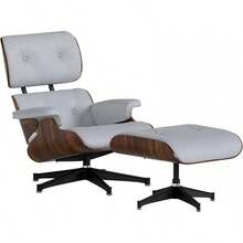 Sillón Reclinable MUBSON con Otomana de Cuero Genuino.Sillón de salón.Sillon con Reposapiés.Sillón Moderno para Sala, Recámara o Consultorio Silet.Sillón de descanso.(Negro) - blanco - Ver 1