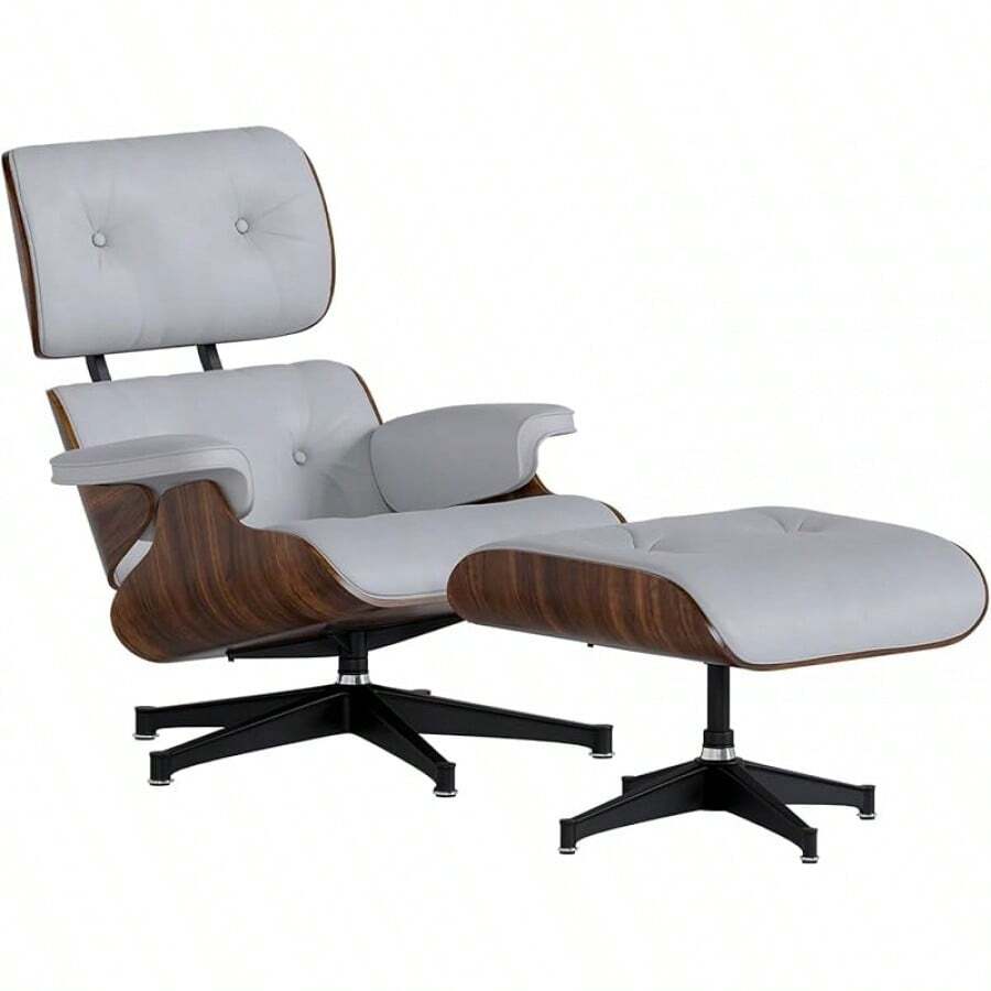 Sillón Reclinable MUBSON con Otomana de Cuero Genuino.Sillón de salón.Sillon con Reposapiés.Sillón Moderno para Sala, Recámara o Consultorio Silet.Sillón de descanso.(Negro) - blanco - Ver 1