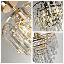 水晶金吊灯，轻盈奢华水晶吊灯，现代半吸顶式吊灯，E26灯泡底座，不含灯泡，适用于客厅、走廊、餐厅和卧室 - 20厘米/7.87英寸 - 查看 6