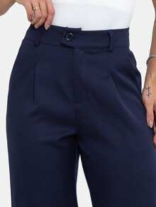 Simple Elegant Casual Polyester Zipper Pocket Button Daily Pants - Navy Blue - View 8