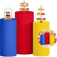 Cylinder Covers Set Of 3 Spandex Cylinder Pedestal Stand Covers Red Cylinder Cover Round Pedestal Cylinder Covers Multicolor Pedestal Cover For Wedding Party Ceremony DecorationKF - H - Xem 1