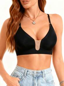 Sujetador sin espalda sin costuras para mujer, sujetador sin tirantes, sujetador de verano, sujetador sexy, lencería nupcial. 3 opciones de tirantes, sin costuras y transpirable, con tirantes ajustables, sujetador ligero, cómodo y transpirable, adecuado para bodas, vestidos de gala, vestidos de tirantes finos y otras ocasiones. - Negro - Ver 6