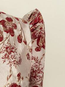 女士时尚提花泡泡袖短袖外套，红色圣诞派对提花上衣 - 紅色 - 查看 5