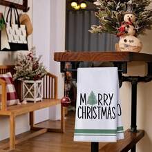 1 pièce/2 pièces/24 pièces Serviettes de cuisine à motif de gaufre de Noël, serviettes absorbantes imprimées avec sapin de Noël vert pour la décoration de Noël