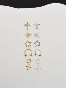 12 griglie, 36 pezzi, forniture per arte di unghie punk gotica 3D, inclusi stelle di riso, stelle a cinque punte, anelli di perle semisferiche, stelle di miglio e altri stili misti, decorazione per unghie adatta per ragazze per nail design fai-da-te