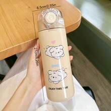 1 pezzo Tazza con cannuccia con simpatico cucciolo cartoni animati, portatile in acciaio inossidabile per uso scolastico